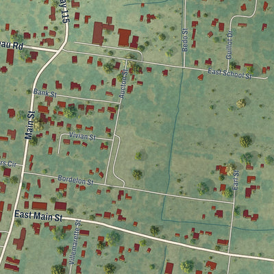 Close-up of the map of Hessmer, Louisiana print showing street and building detail