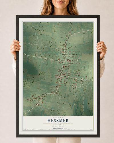 Map of Hessmer, Louisiana, 24 x 36 inch print in a black wood frame