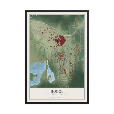 Map of Hodge, Louisiana, 12 x 18 inch print in a black wood frame