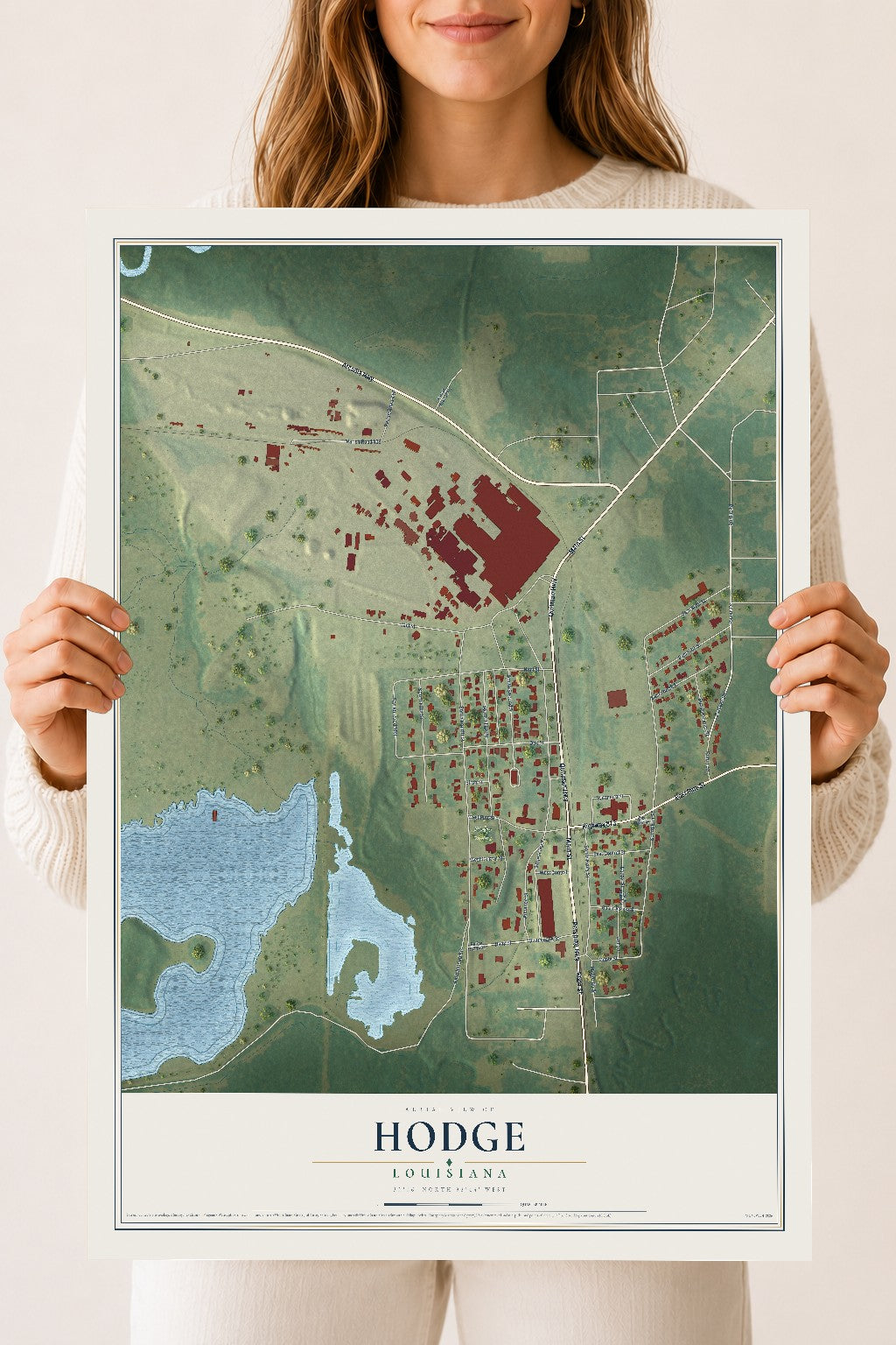 Map of Hodge, Louisiana, 18 x 24 inch unframed archival matte print