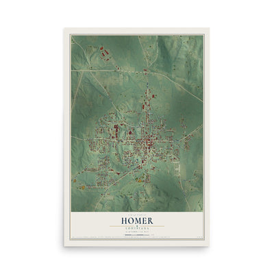 Map of Homer, Louisiana, 12 x 18 inch unframed archival matte print