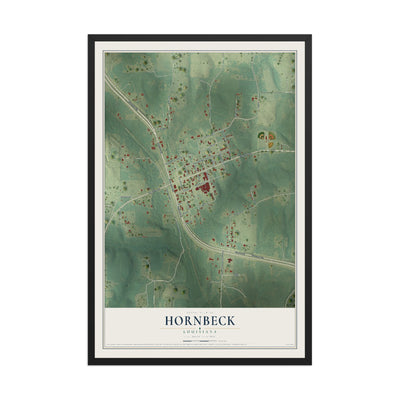 Map of Hornbeck, Louisiana, 12 x 18 inch print in a black wood frame
