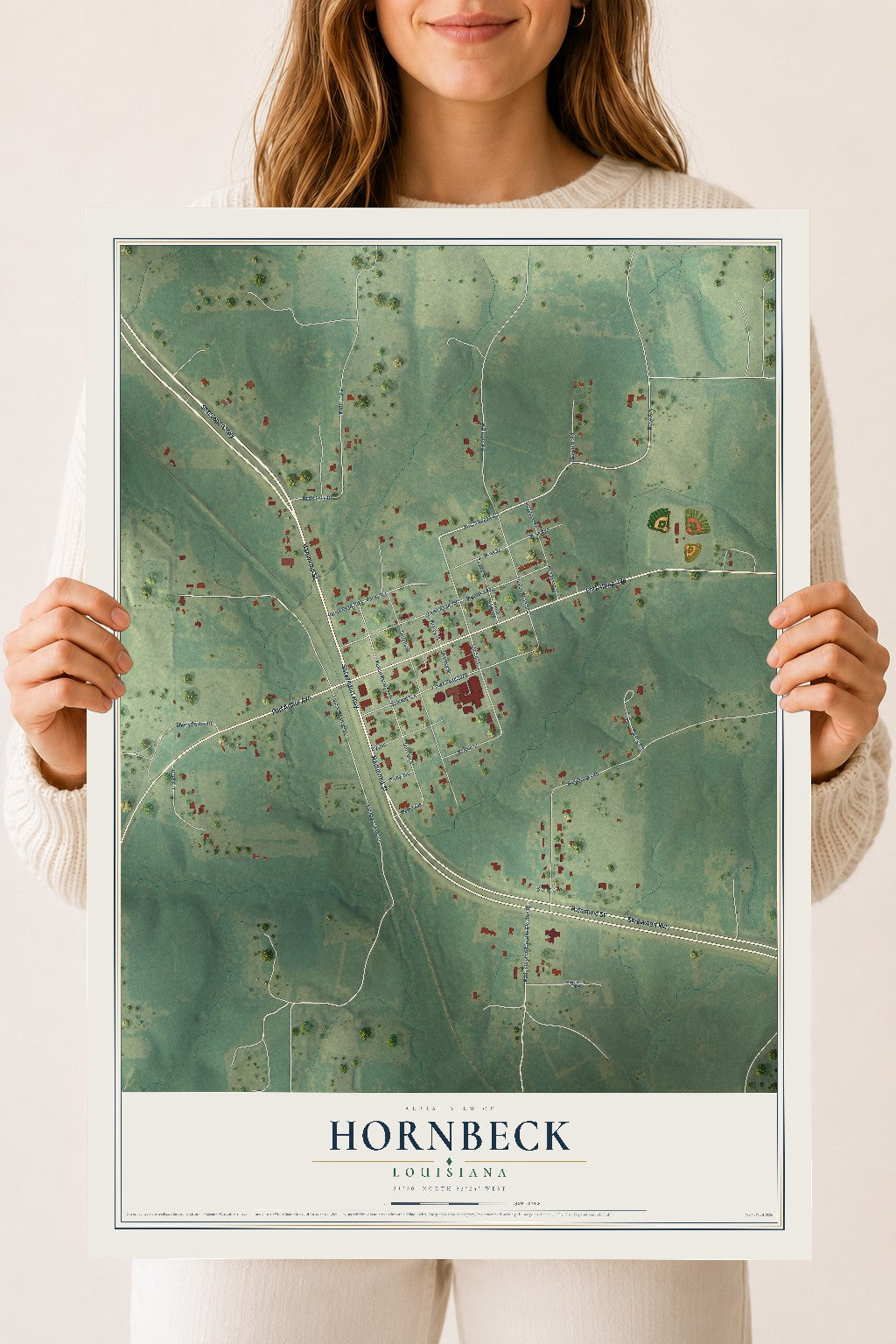 Map of Hornbeck, Louisiana, 18 x 24 inch unframed archival matte print