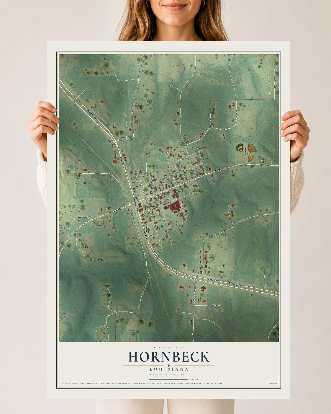 Map of Hornbeck, Louisiana, 24 x 36 inch unframed archival matte print