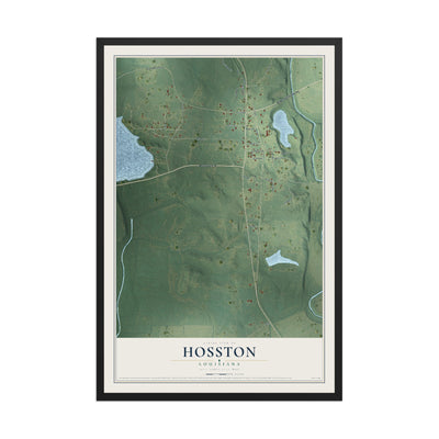Map of Hosston, Louisiana, 12 x 18 inch print in a black wood frame