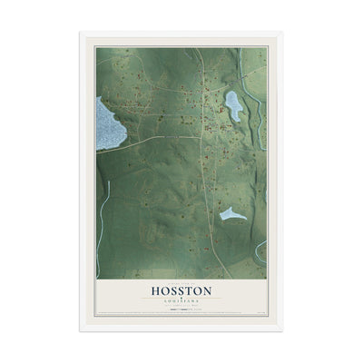 Map of Hosston, Louisiana, 12 x 18 inch print in a white wood frame