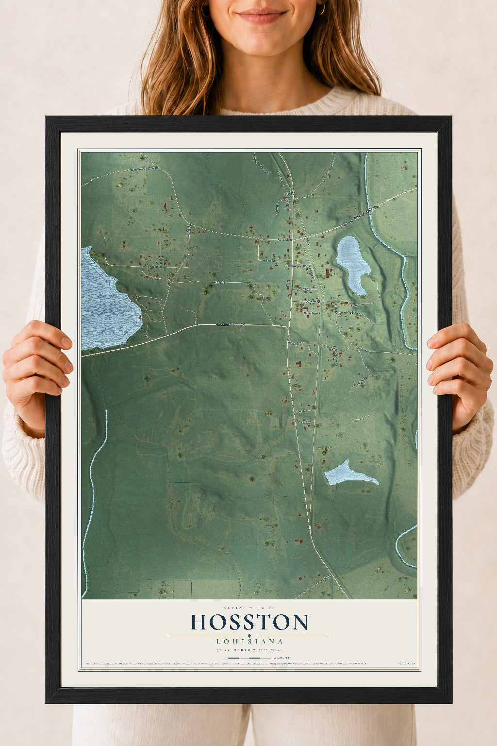 Map of Hosston, Louisiana, 18 x 24 inch print in a black wood frame