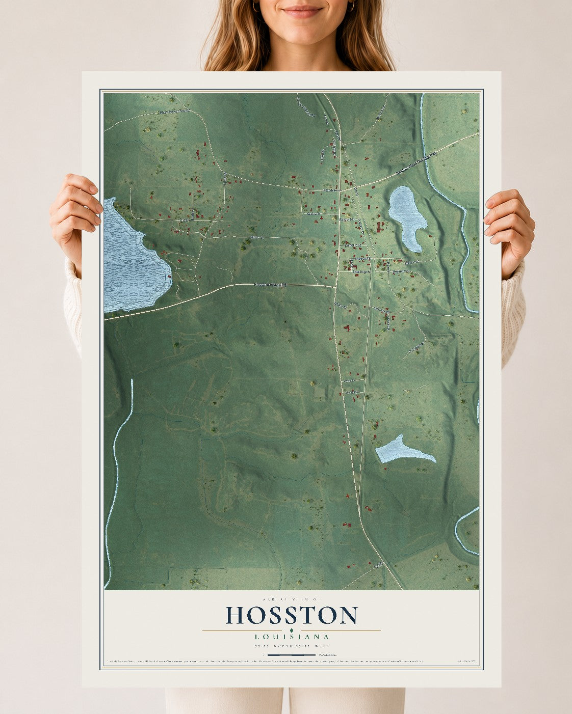 Map of Hosston, Louisiana, 24 x 36 inch unframed archival matte print