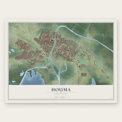 Houma, Louisiana map print, the full design