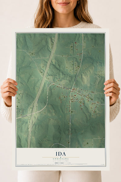 Map of Ida, Louisiana, 18 x 24 inch unframed archival matte print
