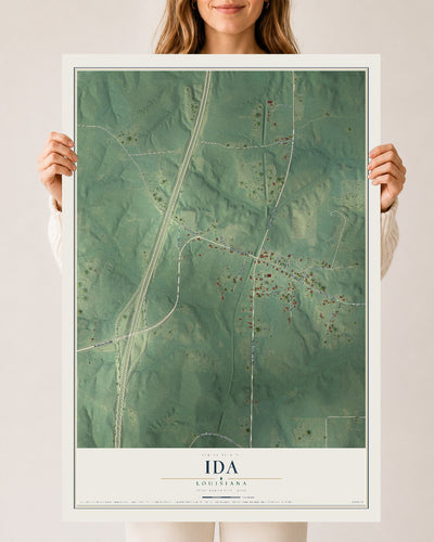 Map of Ida, Louisiana, 24 x 36 inch unframed archival matte print