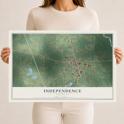 Map of Independence, Louisiana, 12 x 18 inch unframed archival matte print