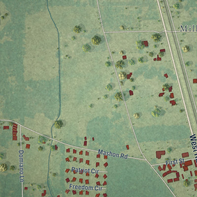 Second close-up of the map of Independence, Louisiana print showing more streets and buildings