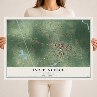 Map of Independence, Louisiana, 18 x 24 inch unframed archival matte print