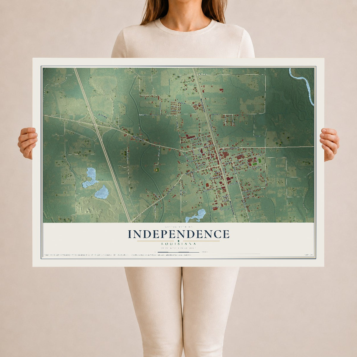 Map of Independence, Louisiana, 24 x 36 inch unframed archival matte print