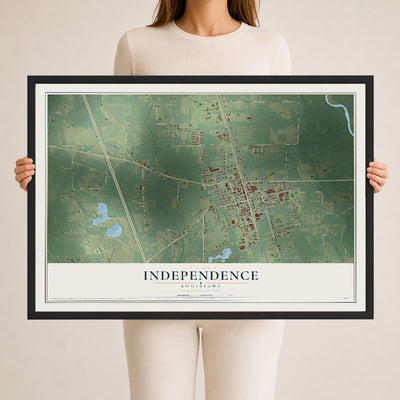Map of Independence, Louisiana, 24 x 36 inch print in a black wood frame