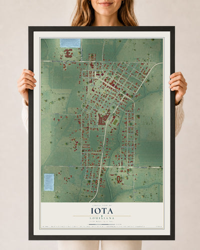 Map of Iota, Louisiana, 24 x 36 inch print in a black wood frame