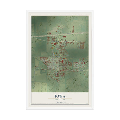 Map of Iowa, Louisiana, 12 x 18 inch print in a white wood frame