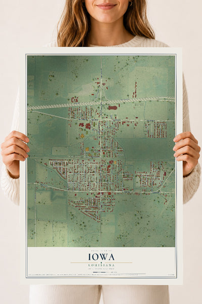 Map of Iowa, Louisiana, 18 x 24 inch unframed archival matte print