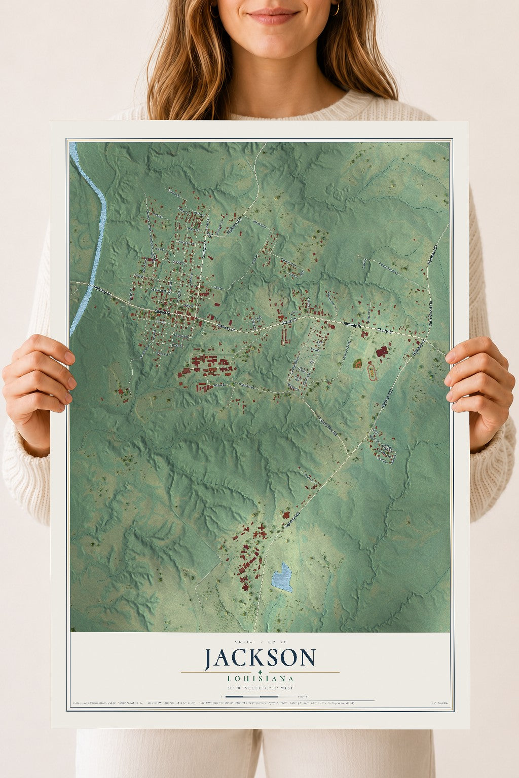 Map of Jackson, Louisiana, 18 x 24 inch unframed archival matte print