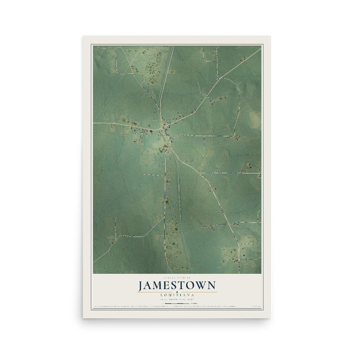 Map of Jamestown, Louisiana, 12 x 18 inch unframed archival matte print