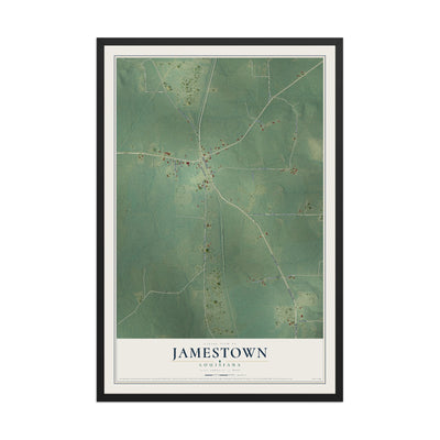 Map of Jamestown, Louisiana, 12 x 18 inch print in a black wood frame