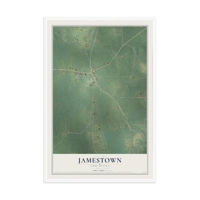 Map of Jamestown, Louisiana, 12 x 18 inch print in a white wood frame