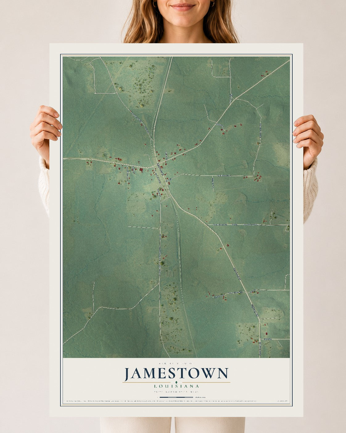 Map of Jamestown, Louisiana, 24 x 36 inch unframed archival matte print