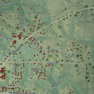 Second close-up of the map of Jena, Louisiana print showing more streets and buildings