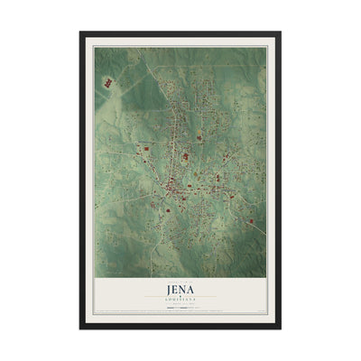 Map of Jena, Louisiana, 12 x 18 inch print in a black wood frame