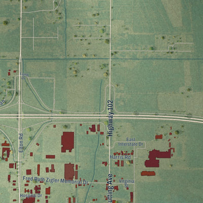 Second close-up of the map of Jennings, Louisiana print showing more streets and buildings