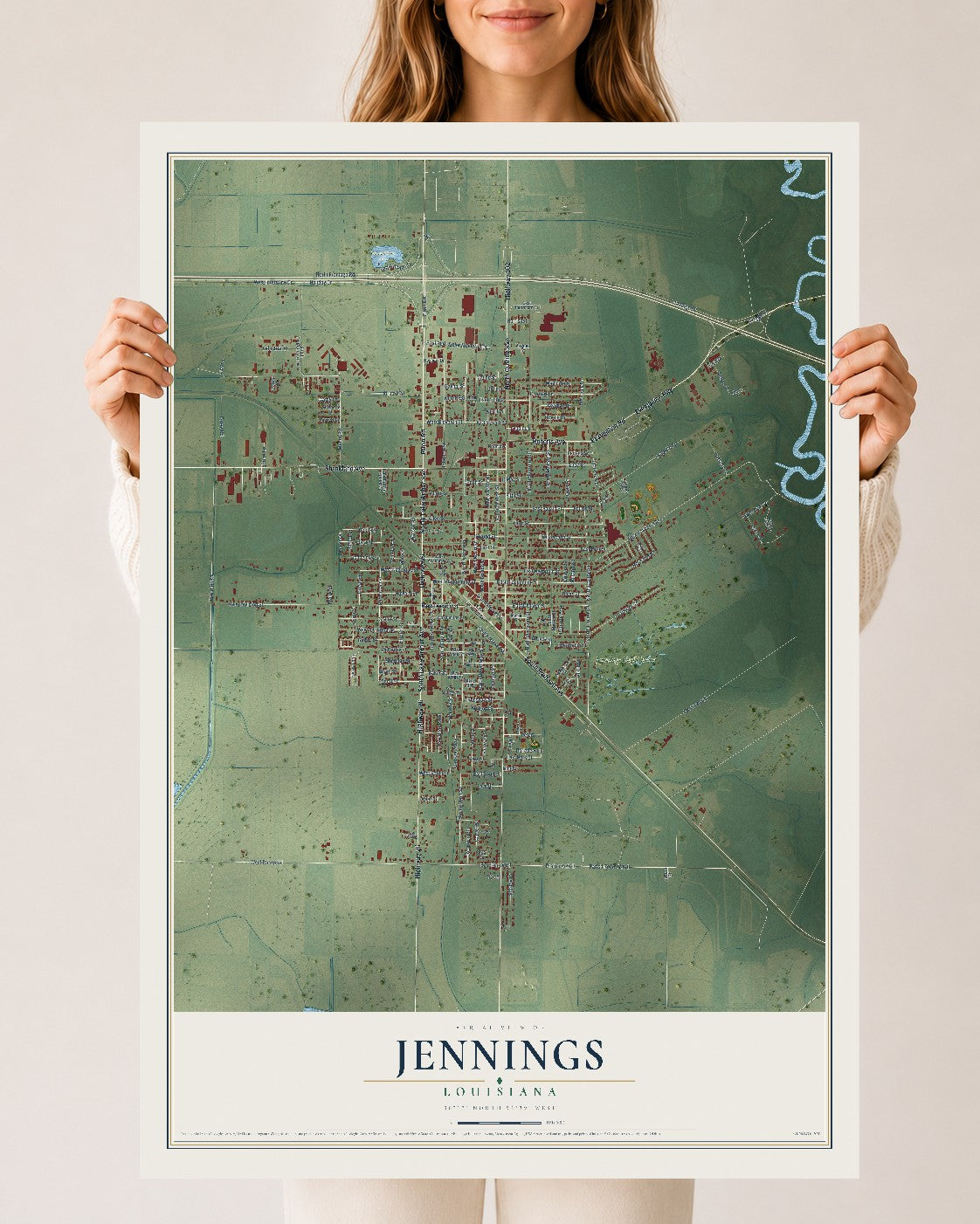 Map of Jennings, Louisiana, 24 x 36 inch unframed archival matte print