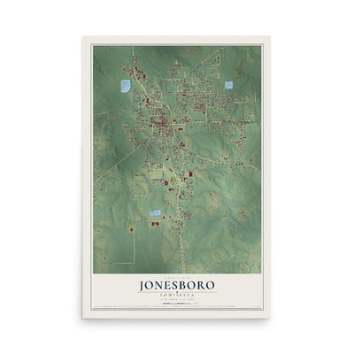 Map of Jonesboro, Louisiana, 12 x 18 inch unframed archival matte print