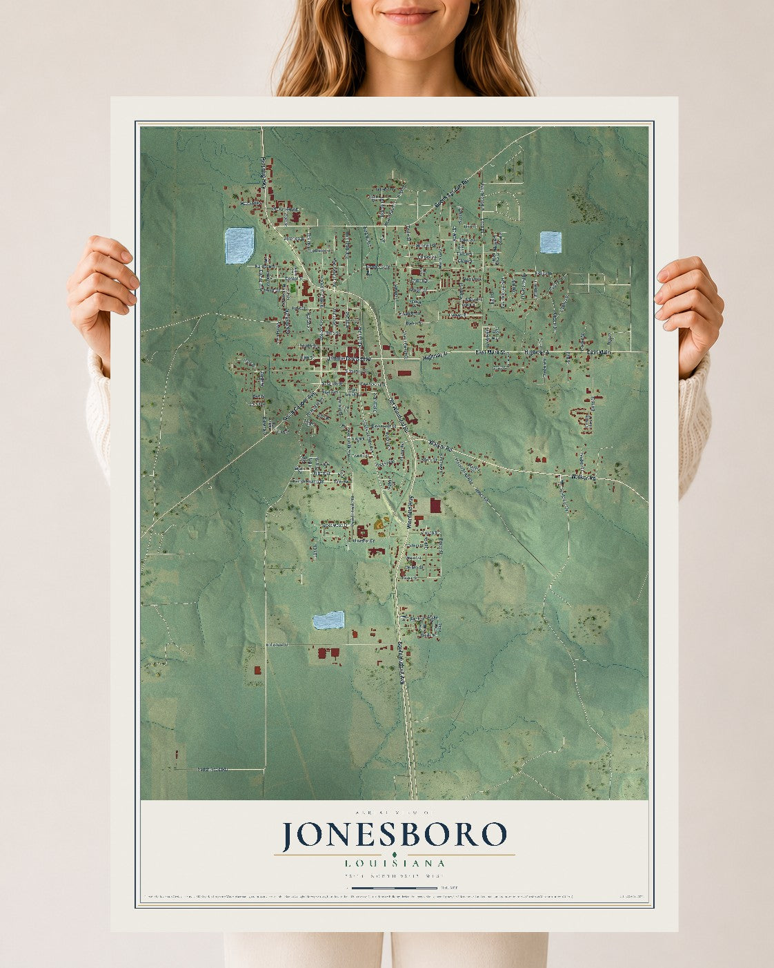 Map of Jonesboro, Louisiana, 24 x 36 inch unframed archival matte print