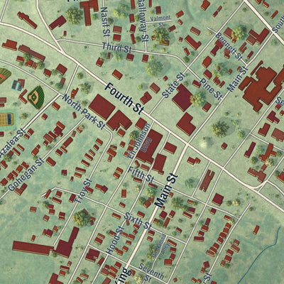 Close-up of the map of Jonesville, Louisiana print showing street and building detail