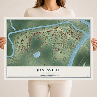 Map of Jonesville, Louisiana, 18 x 24 inch unframed archival matte print