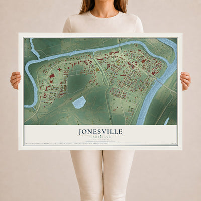 Map of Jonesville, Louisiana, 24 x 36 inch unframed archival matte print