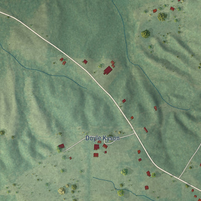 Close-up of the map of Jordan Hill, Louisiana print showing street and building detail