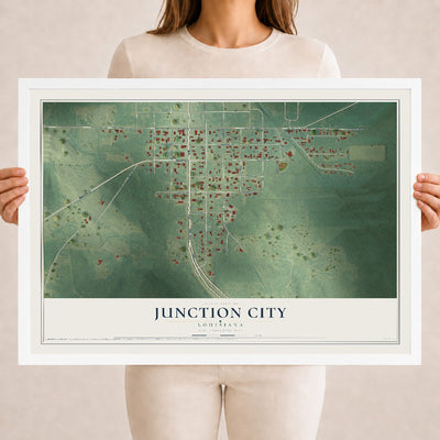 Map of Junction City, Louisiana, 18 x 24 inch print in a white wood frame