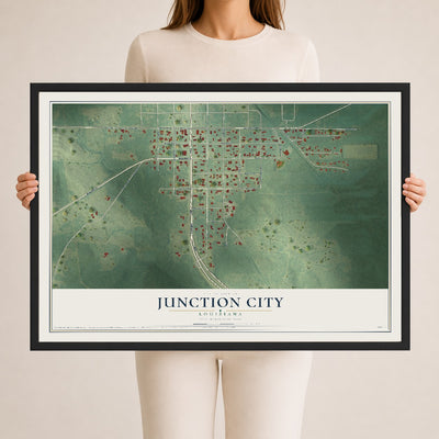 Map of Junction City, Louisiana, 24 x 36 inch print in a black wood frame