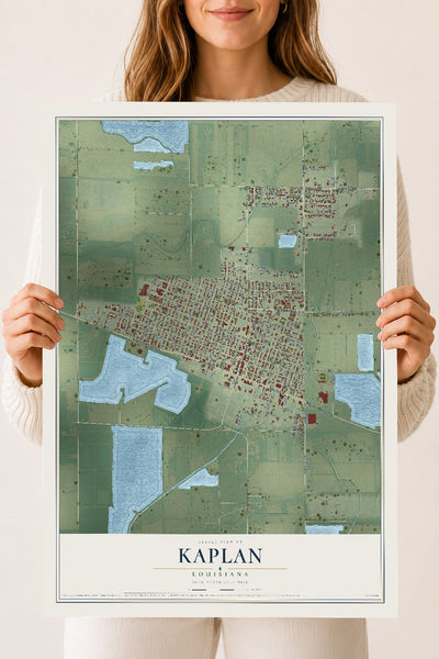 Map of Kaplan, Louisiana, 18 x 24 inch unframed archival matte print