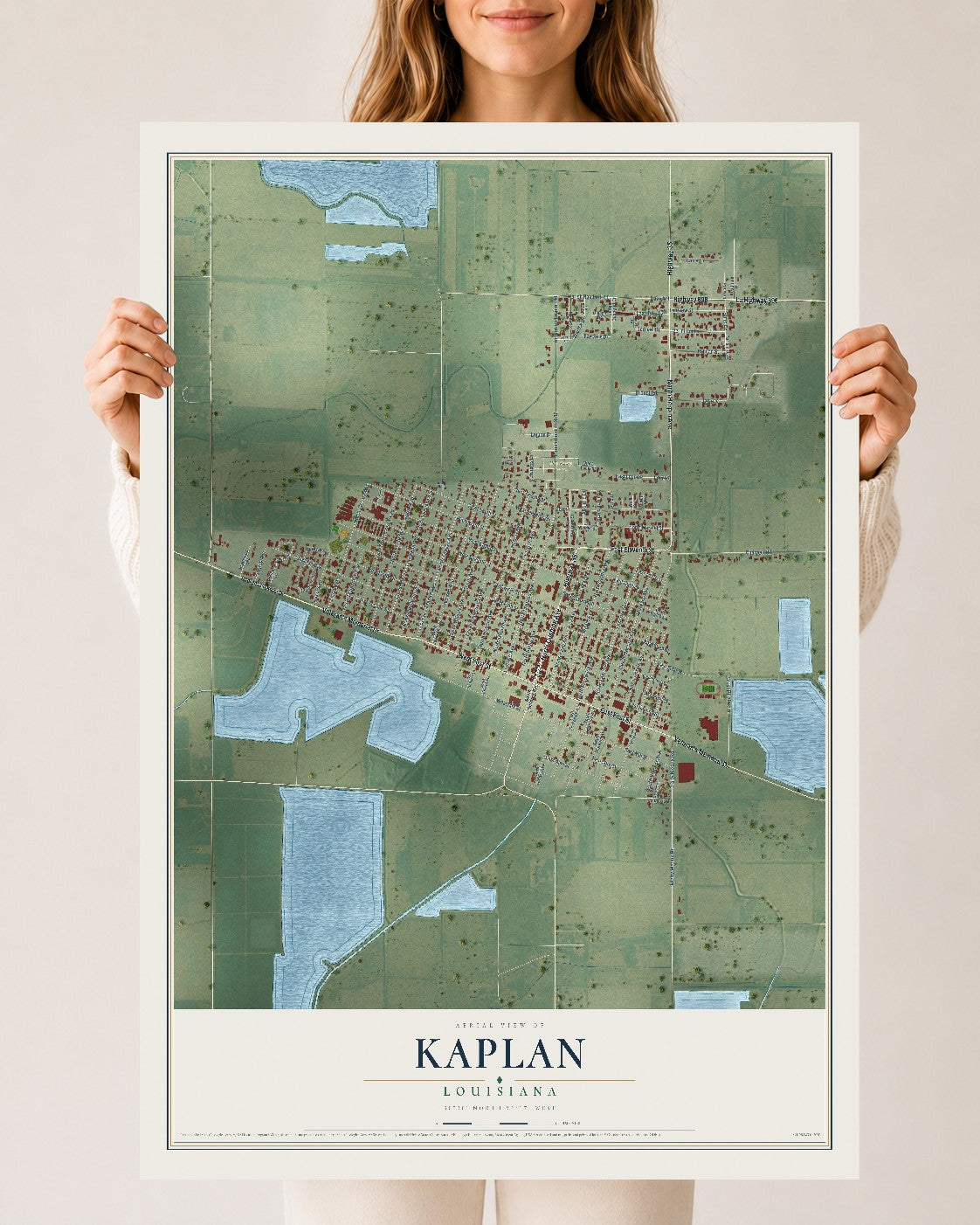 Map of Kaplan, Louisiana, 24 x 36 inch unframed archival matte print
