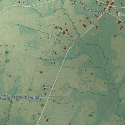 Second close-up of the map of Keachi, Louisiana print showing more streets and buildings
