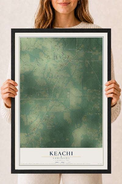 Map of Keachi, Louisiana, 18 x 24 inch print in a black wood frame