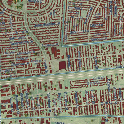 Second close-up of the map of Kenner, Louisiana print showing more streets and buildings