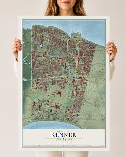 Map of Kenner, Louisiana, 24 x 36 inch unframed archival matte print