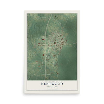 Map of Kentwood, Louisiana, 12 x 18 inch unframed archival matte print