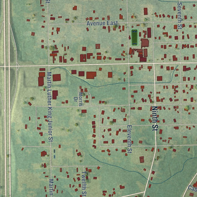 Close-up of the map of Kentwood, Louisiana print showing street and building detail