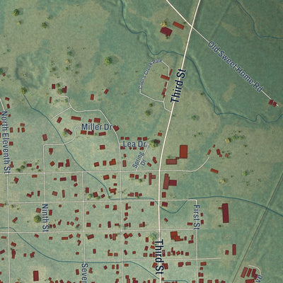 Second close-up of the map of Kentwood, Louisiana print showing more streets and buildings