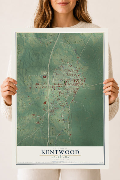 Map of Kentwood, Louisiana, 18 x 24 inch unframed archival matte print